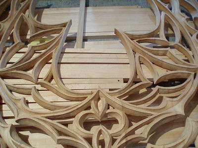 Gothic tracery pipe shade carving at top for St. Philip Presbyterian Church, Houston TX