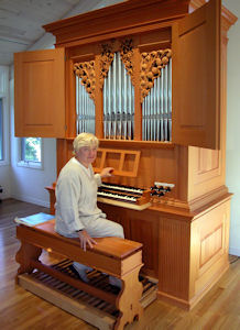Fritts pipe organ, Lippincott Residence, wood carvings by Jude Fritts