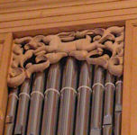 Carved ornament, pipe shade carving, Fritts pipe organ, University of Notre Dame, IN