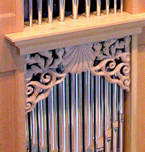 Carved ornament, wood carving for O'Malley pipe organ, University of Notre Dame, IN