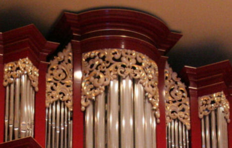 Carved ornament, Fritts pipe organ, Vassar College, Poughkeepsie, paint highlights